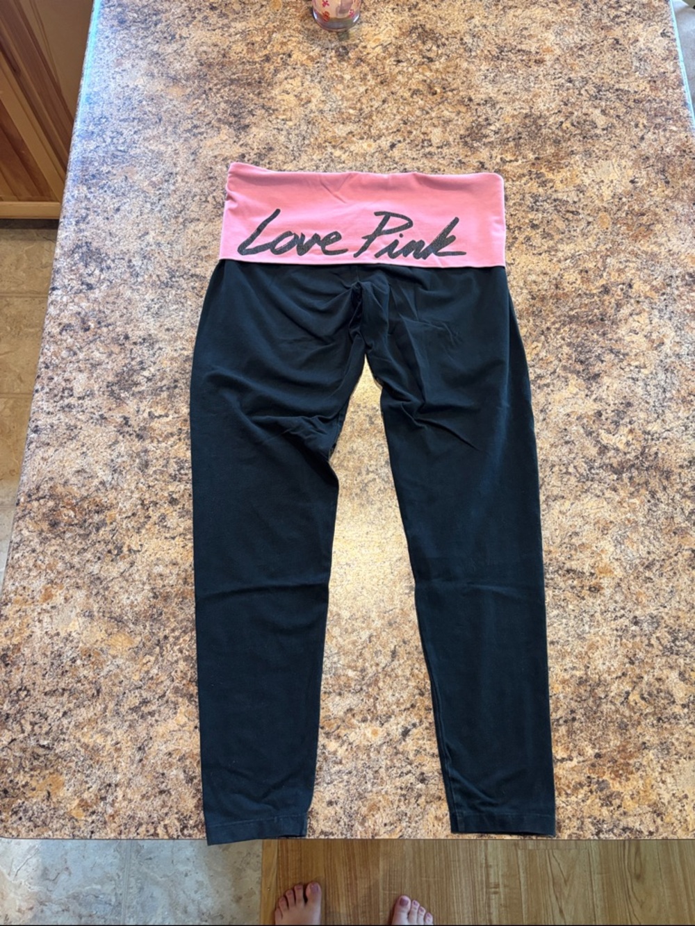 Y2K Vintage PINK Victoria's Secret Love Pink Black Leggings with Pink Waist Fold